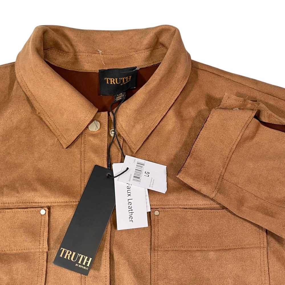 NEW Truth by Republic L Camel Faux Suede Shacket Button Front Western Utility